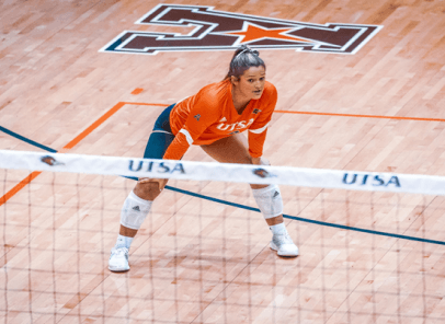 Volleyball player getting ready to play.